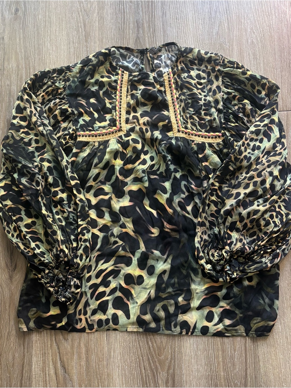 Anthropologie Bl-nk London Joelle Leopard Print Abstract Peasant Top Size S